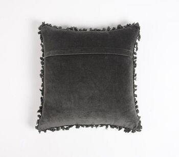 Housse de coussin en coton et velours uni avec bordure à franges, 18 x 18 pouces 3