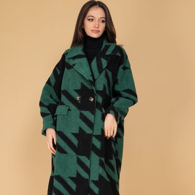 Manteau en laine brossée à carreaux verts et noirs
