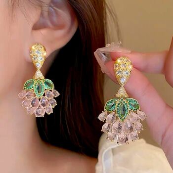 Grandes boucles d'oreilles pendantes scintillantes et rêveuses - Pierres précieuses roses et jaunes 2