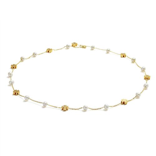 Baby's Breath Freshwater Pearl n Gold-Plated Clover Necklace