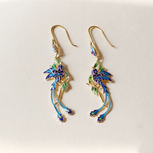 Chinese Royal drop earrings-Cloisonné-Phoenix n Flower