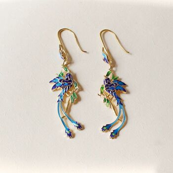 Boucles d'oreilles pendantes royales chinoises-Cloisonné-Phoenix n Flower 1