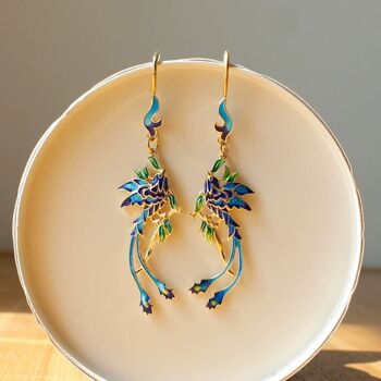 Boucles d'oreilles pendantes royales chinoises-Cloisonné-Phoenix n Flower 2
