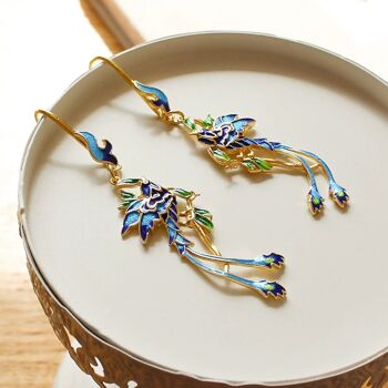 Boucles d'oreilles pendantes royales chinoises-Cloisonné-Phoenix n Flower 3