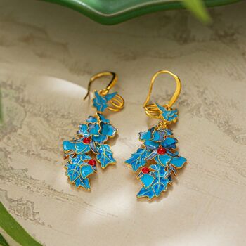 Boucles d'oreilles pendantes royales chinoises-Cloisonné-Phoenix n Flower 4