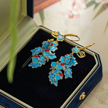 Boucles d'oreilles pendantes royales chinoises-Cloisonné-Phoenix n Flower 5