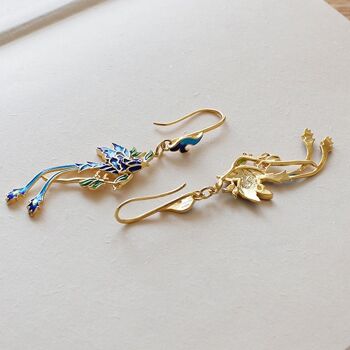 Boucles d'oreilles pendantes royales chinoises-Cloisonné-Phoenix n Flower 7