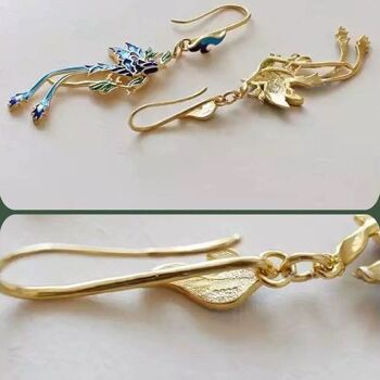 Boucles d'oreilles pendantes royales chinoises-Cloisonné-Phoenix n Flower 8