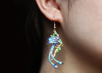 Boucles d'oreilles pendantes royales chinoises-Cloisonné-Phoenix n Flower 9