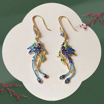 Boucles d'oreilles pendantes royales chinoises-Cloisonné-Phoenix n Flower 10