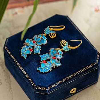 Boucles d'oreilles pendantes royales chinoises-Cloisonné-Phoenix n Flower 11