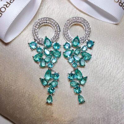 Fancy Star Large Drop Earrings-Dazzling Green n Blue Stones