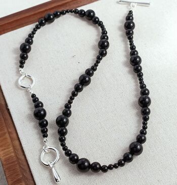 Collier minimaliste de perles d’onyx noir-fermeture en argent 2