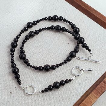Collier minimaliste de perles d’onyx noir-fermeture en argent 4