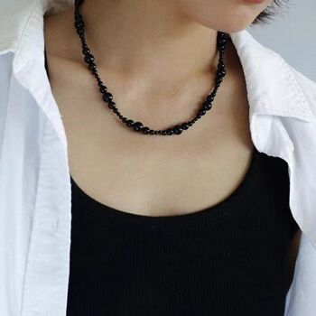 Collier minimaliste de perles d’onyx noir-fermeture en argent 5