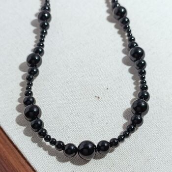 Collier minimaliste de perles d’onyx noir-fermeture en argent 8