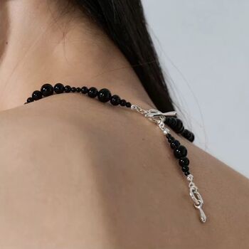 Collier minimaliste de perles d’onyx noir-fermeture en argent 9