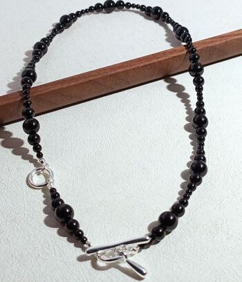 Collier minimaliste de perles d’onyx noir-fermeture en argent 10