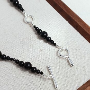 Collier minimaliste de perles d’onyx noir-fermeture en argent 11