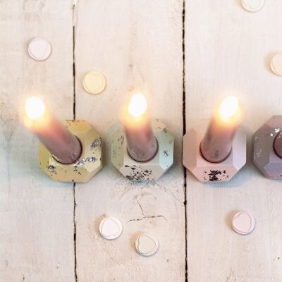 Pastel & silver leaf taper candle holder set