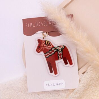 Porte-clés cheval Dala acrylique - cadeau déménagement en Suède cheval 2