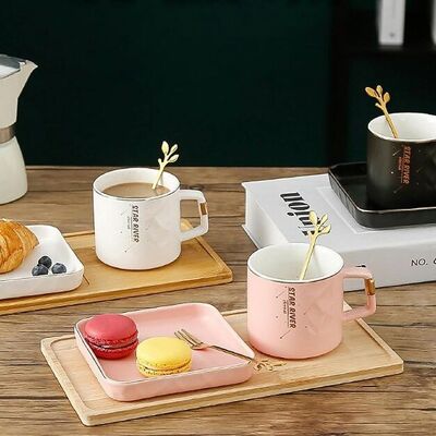 Ceramic mug with saucer and spoon in 3 colors. Capacity: 250ml LM-213