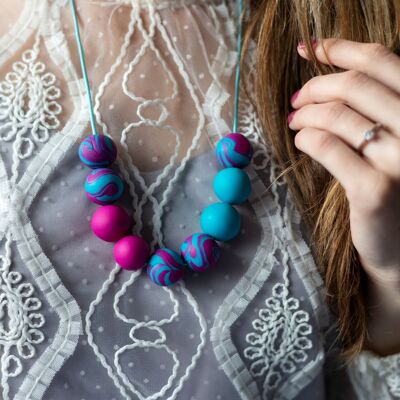 Turquoise and hot pink marbled statement necklace
