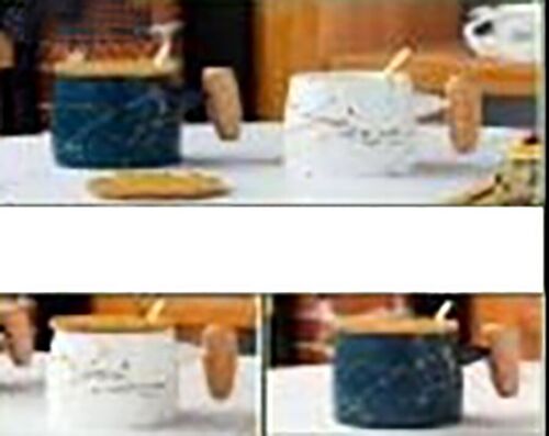 Ceramic mug with bamboo lid and handle, spoons in 2 colors. LM-215
