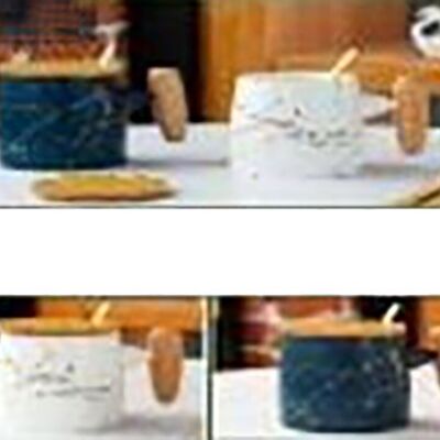 Taza de cerámica con tapa y asa de bambú, cucharas en 2 colores. LM-215