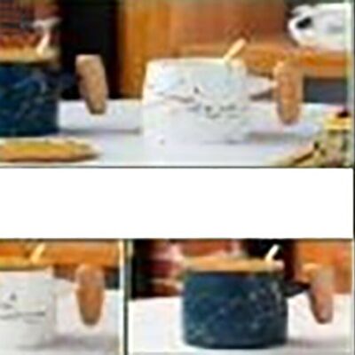Keramikbecher mit Deckel und Henkel aus Bambus, Löffel in 2 Farben. LM-215
