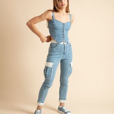 Cargo jean with cuffs and white leather