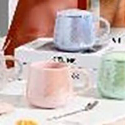 Ceramic mug with lid and spoon with an iridescent look in 4 colors. LM-228