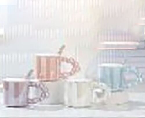 Ceramic mug with lid and spoon with original handle, iridescent look in 4 colors. LM-229