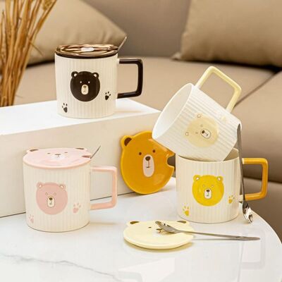 "BEAR" ceramic mug with lid and spoon in 4 colors. Capacity: 400ml LM-238
