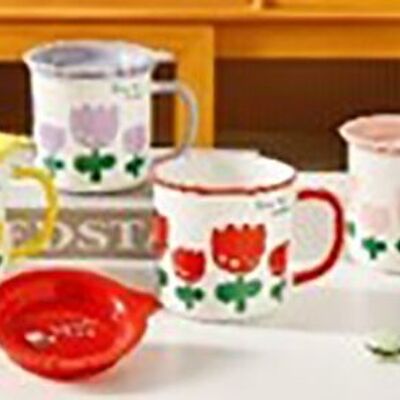 "TULIP" ceramic mug with lid and spoon in 4 colors. LM-244