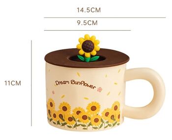 Mug en céramique "TOURNESOL" avec couvercle en silicone décoré en 4 motifs. Dimension : 14.4x11 cm Capacité : 375 ml LM-248 2