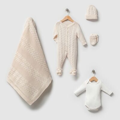0-3M Newborn Elegant Corn Model Cotton Pom Pom Lace Knit Set