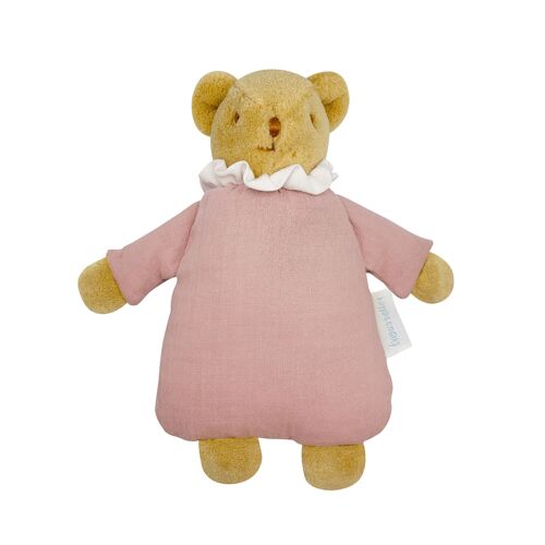 Ours Nid d'Ange Doudou avec Hochet -Coton Bio Vieux Rose