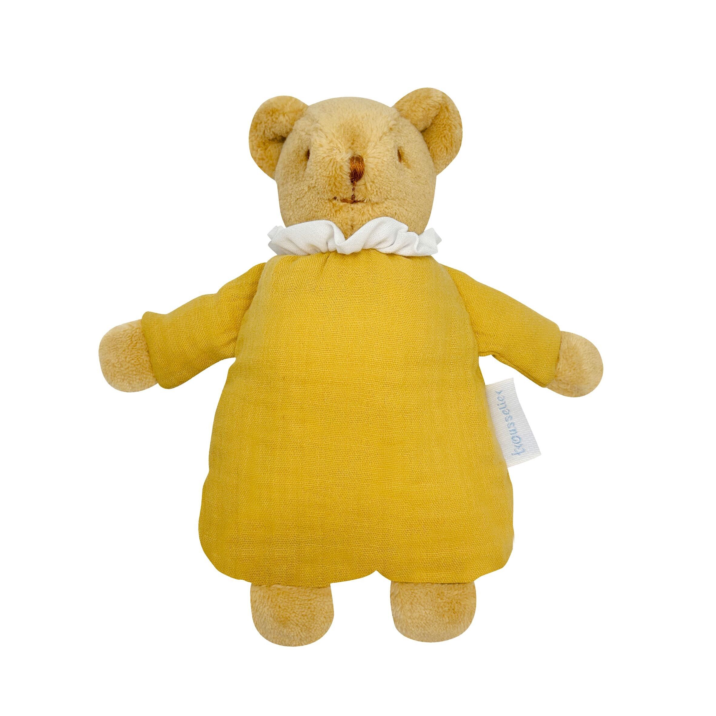 Angel Nest Bear Soft Toy with Rattle - Organic Cotton Curry