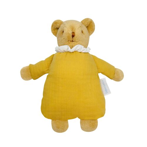 Ours Nid d'Ange Doudou avec Hochet - Coton Bio Curry - New