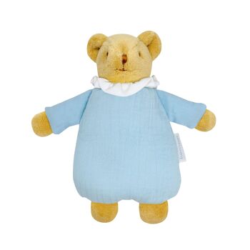 Ours Nid d'Ange Doudou avec Hochet-Coton Bio Bleu Ciel - New