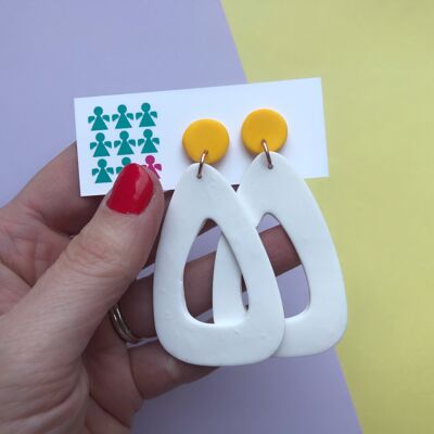 White & sunshine yellow giant triangle drop earrings