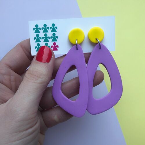 Giant lemon yellow & lilac triangle earrings