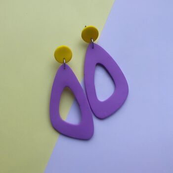 Boucles d'oreilles triangle géant jaune citron & lilas 2