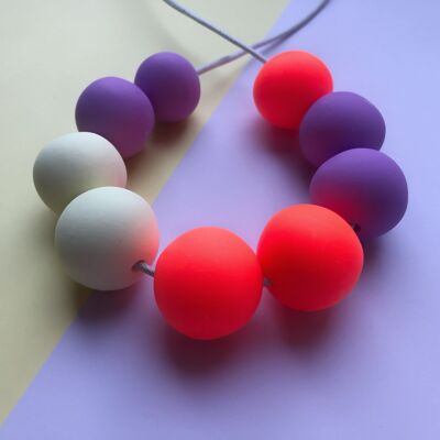 Neon orange, lilac & vanilla adjustable necklace