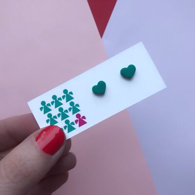 Petites boucles d'oreilles coeur vert jade