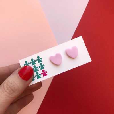 Pendientes de botón de corazón de San Valentín en rosa pastel