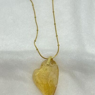 Crush Heart Necklace in Natural Stone (Citrine, Amethyst, Rose Quartz, Rock Crystal)