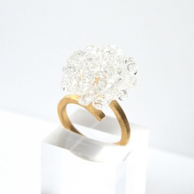 Handgefertigter Ring aus farblosem Muranoglas aus der Häkelkollektion
