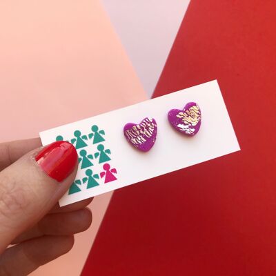 Aretes con forma de corazón de San Valentín en forma de hoja de plata y rosa fucsia